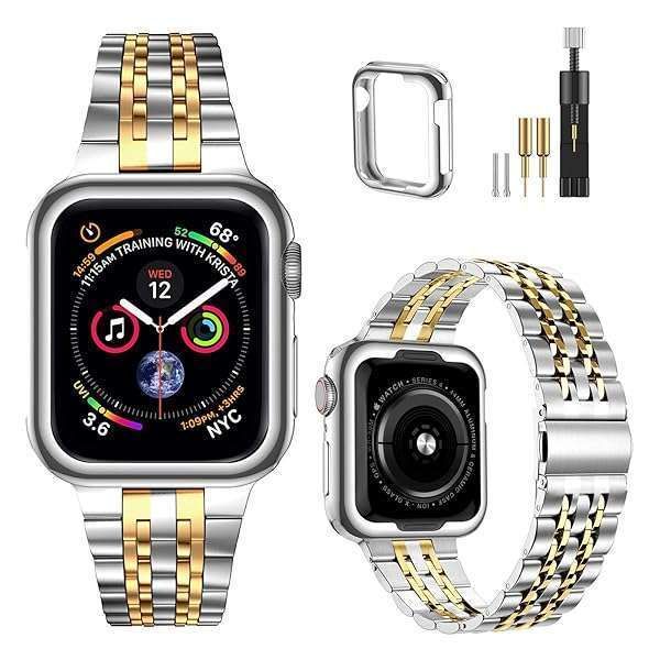 Premium MioHHR Stainless Steel Apple Watch Band 38mm/40mm - Compatible with Series 1-6, SE - Silver/Gold Options