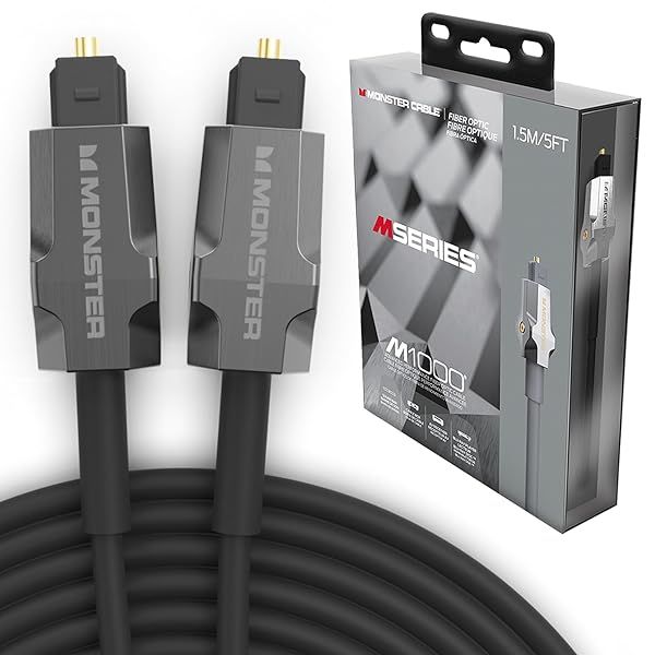 Monster M-Series 1000 Fiber Optical Audio Cable - 5ft Toslink for Sound Bars with Gold Connectors