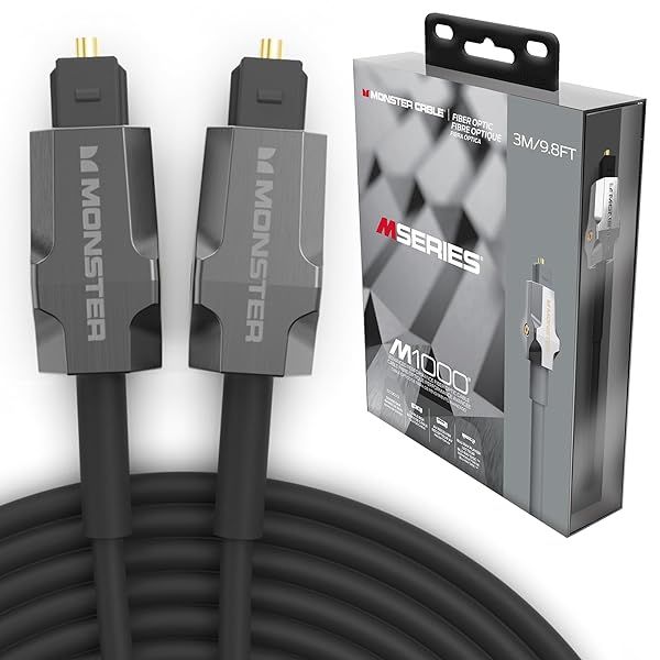 Monster M-Series 1000 Fiber Optical Audio Toslink Cable 9.8ft with Gold Connectors for Sound Bar