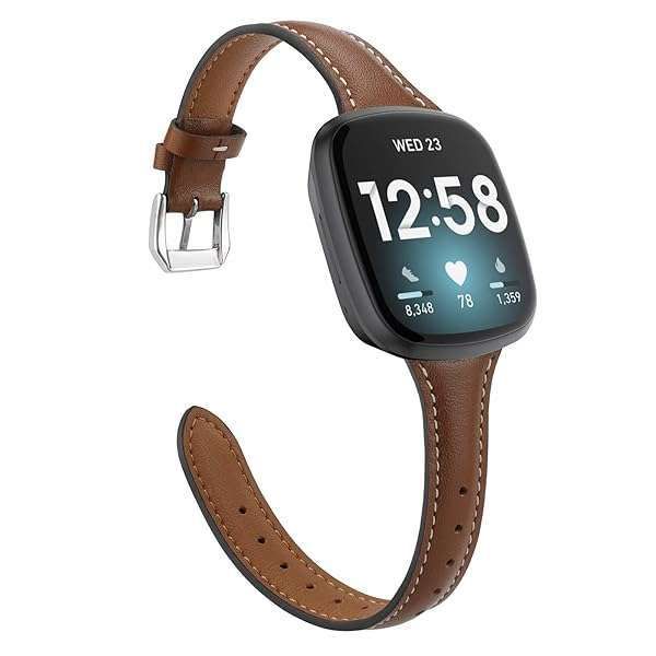 Stylish Moolia Leather Replacement Band for Fitbit Versa 4/3 & Sense 2 - Slim, Genuine Brown Strap for Women