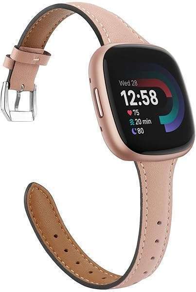 Stylish Moolia Leather Replacement Band for Fitbit Versa 4/3 & Sense 2 - Slim Sand Pink Strap for Women