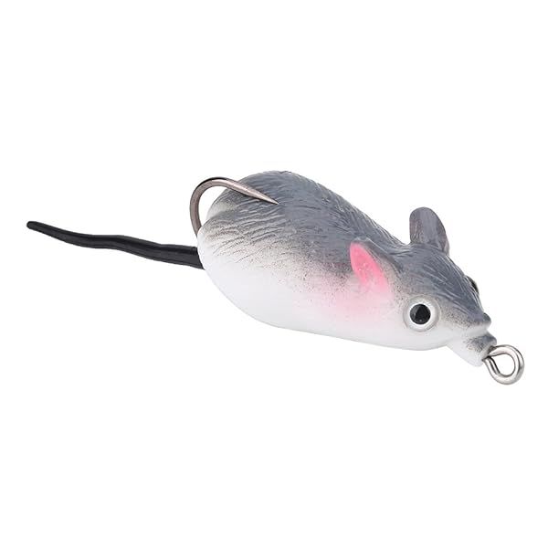 Top Water Mouse Lure for Bass Fishing - Soft Rubber Mice Bait with Dual Hooks (Grey) - Perfect Freshwater Tackle