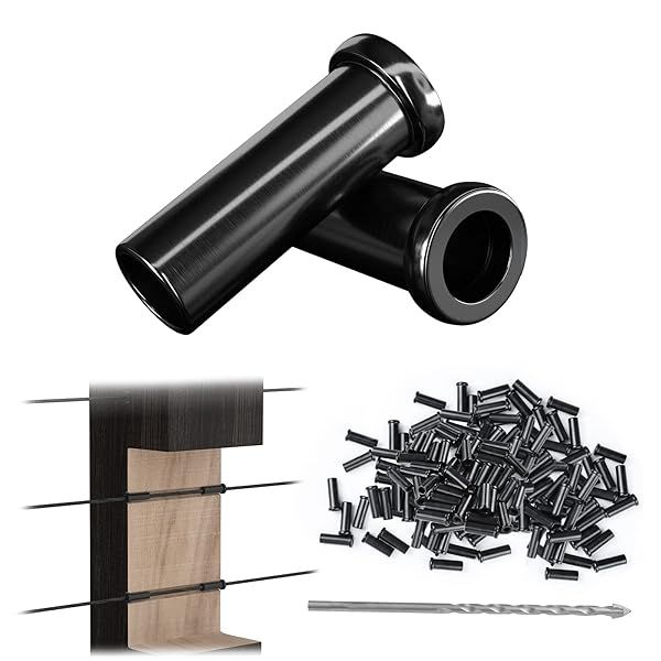 "Muzata 100 Pack Black T316 Stainless Steel Protective Sleeves for 1/8" Cable Railing System - Durable Hardware for Wood Posts"
