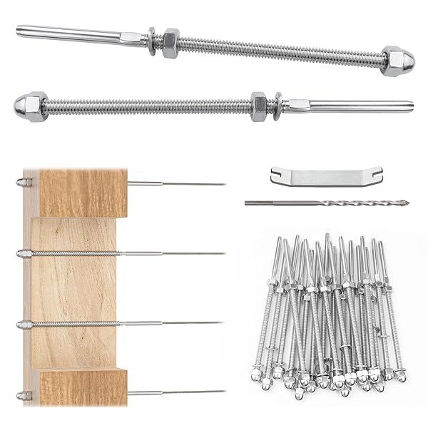"Muzata 20 Pack Cable Railing Kit - T316 Stainless Steel Hand Swage Tensioner for 1/8" Cable Railing System"