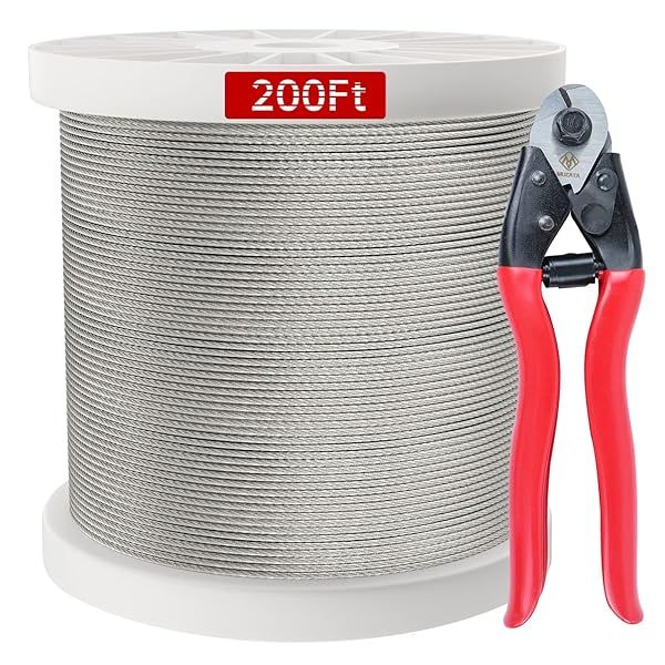 "Muzata 200ft 1/8" Stainless Steel T316 Cable for Deck Railing - Durable 7x7 Wire Rope with Cutter"