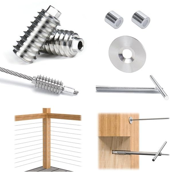 Muzata 40 Pack 1/8" Invisible Cable Railing Kit Swage Lag Screw Cable Railing Tensioner Hidden T316 Stainless Steel for 4x4 6x6 8x8 Wood Posts Cable Railing Hardware for 20 Cable Runs CR73