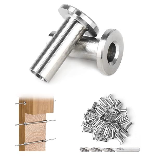 "Muzata 60 Pack T316 Stainless Steel Cable Railing Protector Sleeves for Wood Posts - Fits 1/8", 5/32", 3/16" Wire Rope"