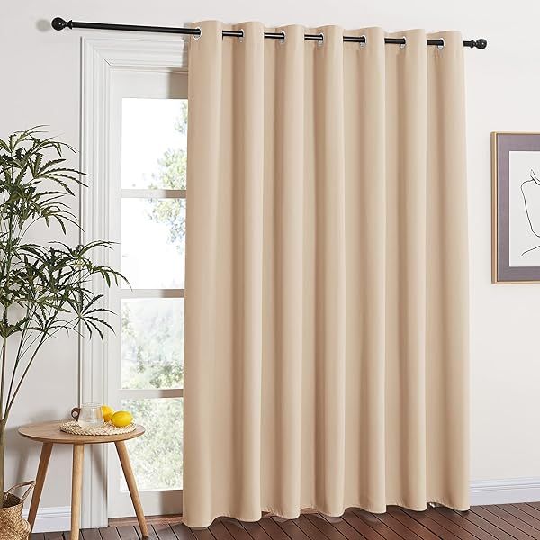 NICETOWN Extra Wide Patio Door Curtain - Energy Efficient & Noise Reducing Grommet Drapes in Biscotti Beige (W100 x L84)