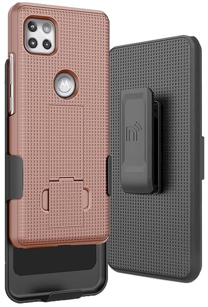 Rose Gold Pink Nakedcellphone Case with Clip for Motorola One 5G Ace - Slim Kickstand & Rotating Belt Holster Combo