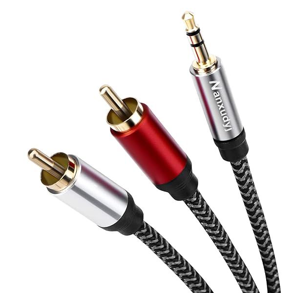 Nanxudyj 3.5mm to 2RCA Audio Cable 1.5ft Nylon Braided for Stereo Receiver Speaker Smartphone Tablet HDTV MP3 Player and More
