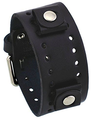 Nemesis BN-K 20mm Black Leather Cuff Watch Band for Men - Stylish & Durable