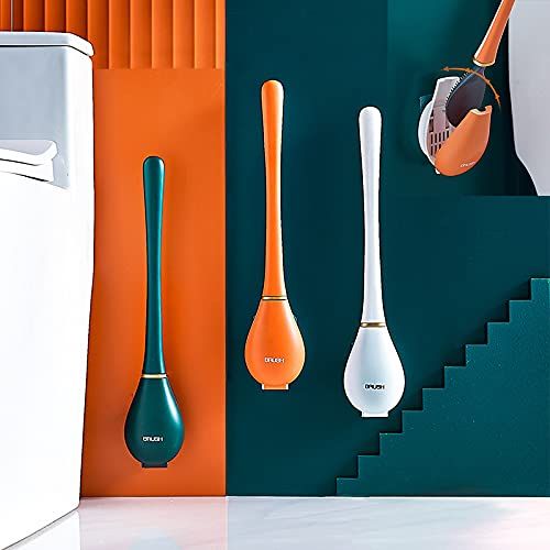 New Silicone Water Drop Toilet Brush Set: Wall-Mounted, No Dead Corners, Automatic Opening, Light Luxury Design (White)