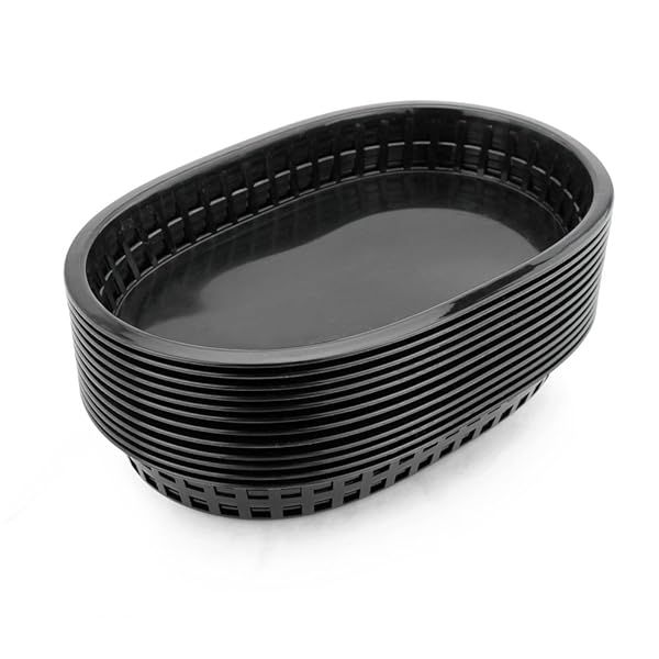 New Star Foodservice 44041 Fast Food Baskets Set of 12 - 10.5x7 Inch Black Baskets for Restaurants & Catering