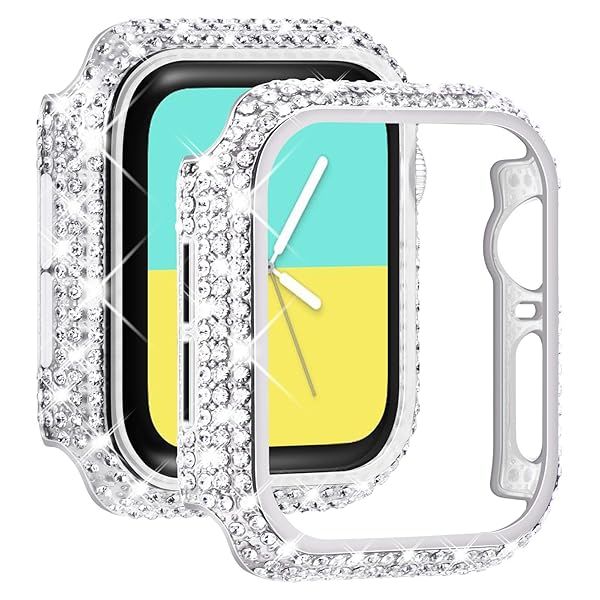 NewWays 2-Pack Bling Diamond Cases for Apple Watch 42mm - Stylish Protection for Series 3, 2, 1 - Silver/Clear