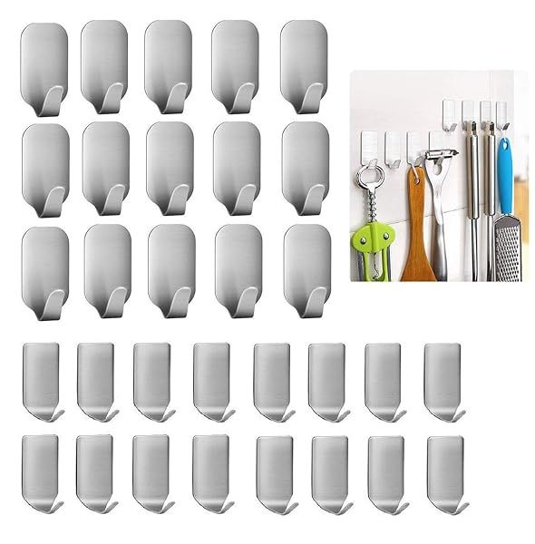 Newraturner 32-Pack Heavy Duty Adhesive Hooks - Waterproof Stainless Steel Hangers for Home & Office Use