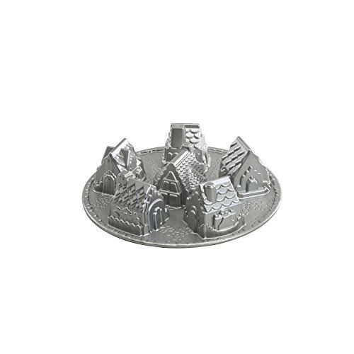 Nordic Ware Cozy Village Gingerbread House Mold - 6 Cup Silver Bakeware for Festive Treats