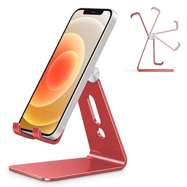 OMOTON Adjustable Cell Phone Stand C2 Aluminum Desktop Holder for iPhone 15 14 13 Samsung Galaxy Google Pixel Android Phones Red