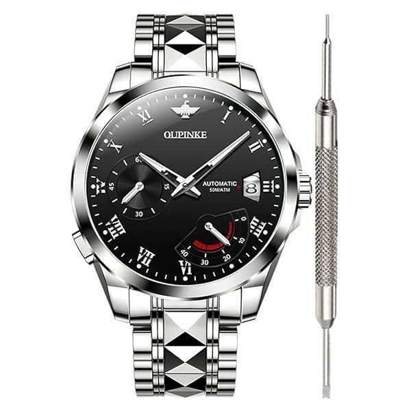 Shop OUPINKE Black Automatic Watches for Men - Waterproof Self-Winding & Stylish Mechanical Timepieces