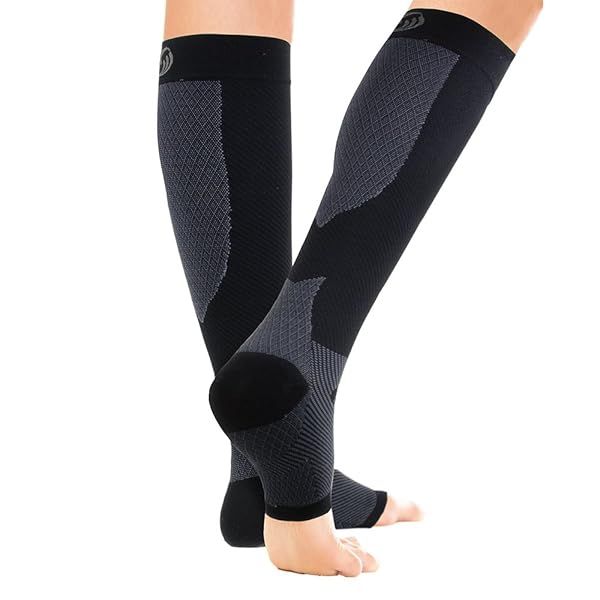 OrthoSleeve FS6 Compression Foot and Leg Sleeve for Plantar Fasciitis Heel Pain Achilles Tendonitis Shin Splints and Leg Cramps Large Black