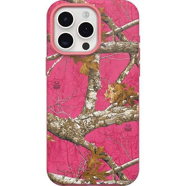 OtterBox iPhone 15 Pro Max Symmetry Case - REALTREE Flamingo Pink, MagSafe Compatible, Ultra-Sleek Protection for Camera & Screen