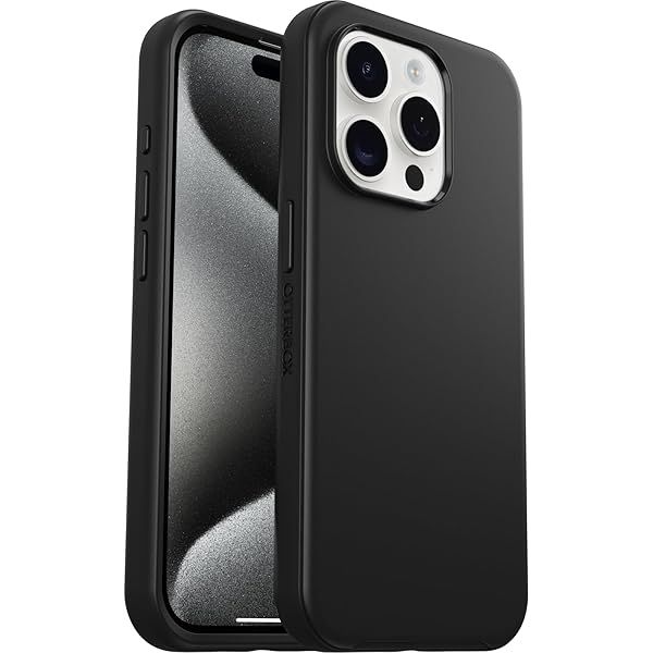 OtterBox iPhone 15 Pro Symmetry Series Case Black MagSafe Compatible Sleek Design with Raised Edges for Camera and Screen Protection