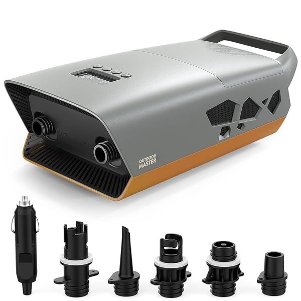 OutdoorMaster 20PSI SUP Air Pump: Dual Stage Inflation, Auto-Off & 12V Car Connector for Paddle Boards & Boats