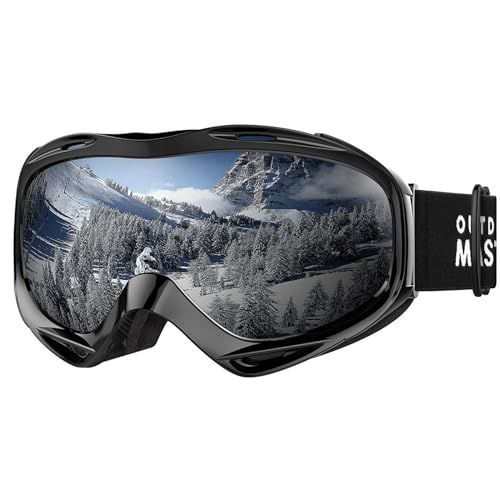 OutdoorMaster OTG Ski Goggles - UV Protection Over Glasses for Men, Women & Youth - Black Frame, Grey Lens with REVO Silver