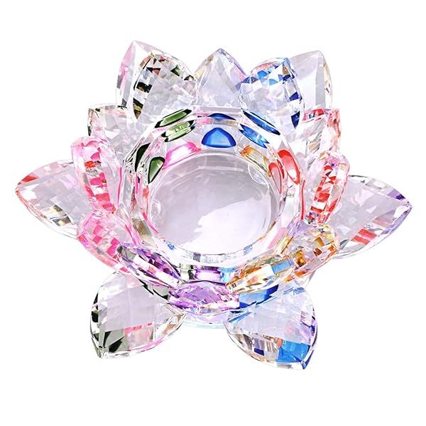 OwnMy 4.5 Inch Crystal Lotus Tealight Holder - Elegant Glass Candle Lamp for Home Decor, Weddings & Christmas Gifts