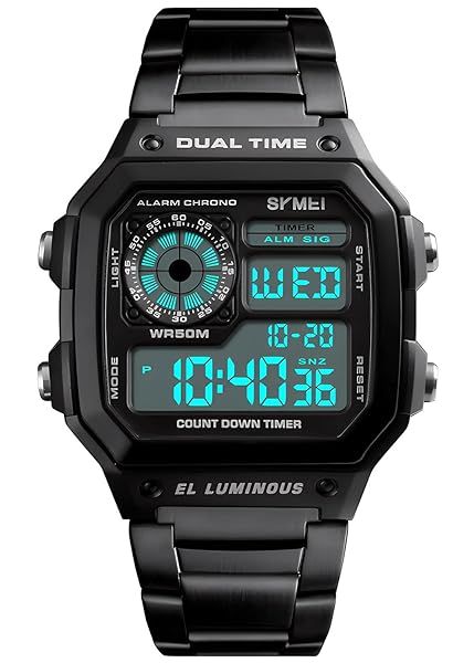 PASOY Men's Waterproof Digital Watch: Multi-Function, 2 Time Zones, Alarm & Stopwatch - Perfect for Active Lifestyles