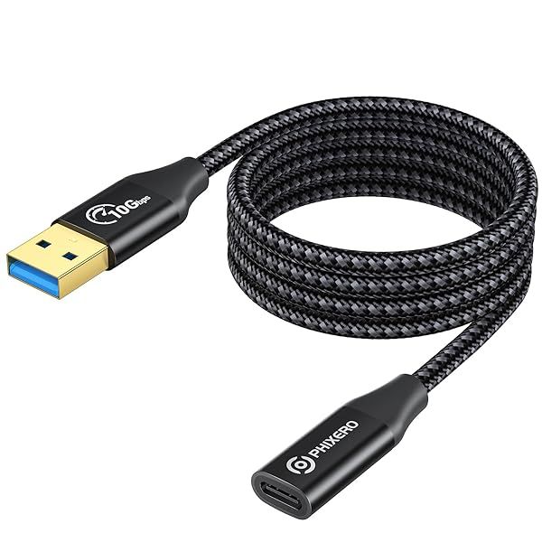 PHIXERO 10Gbps USB C Female to Male Adapter - 3.3Ft, 3A Fast Charging, Ideal for Laptops, PCs & More