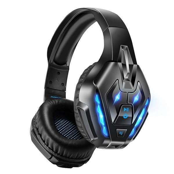 PHOINIKAS PS5 Gaming Headset: Wireless Bluetooth 5.3, 40H Playtime, Detachable Mic for PS4, PC, Switch & Xbox One