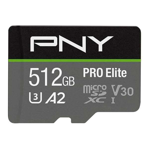PNY 512GB PRO Elite microSDXC Card - 100MB/s, Class 10, U3, V30, A2 for 4K UHD & Full HD