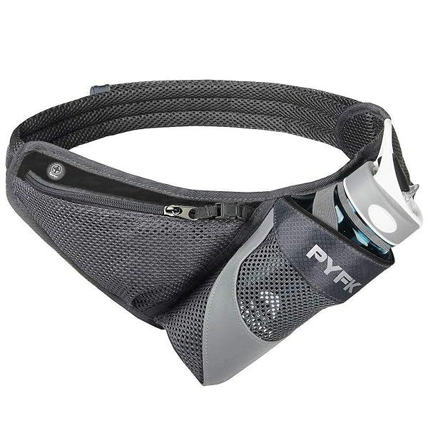 PYFK Running Belt with Water Bottle Holder - Hydration Waist Pack for Men & Women, Reflective Fanny Bag (Black)