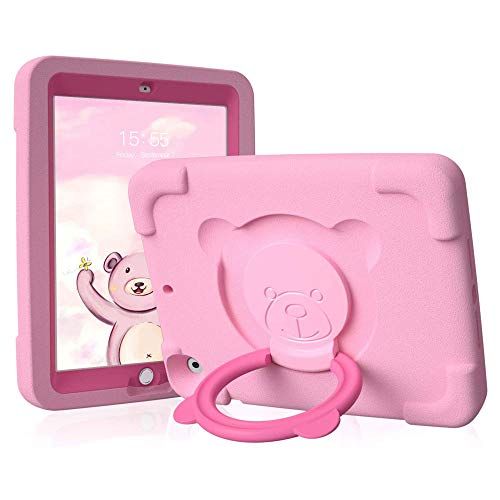 PZOZ iPad Kids Case Compatible for iPad 9th 2021 /8th 2020 /7th 2019 Generation 10.2 in, EVA Shockproof Rotate Handle Folding Stand Heavy Duty Protective Cute Cover for Boys Girls (Pink)