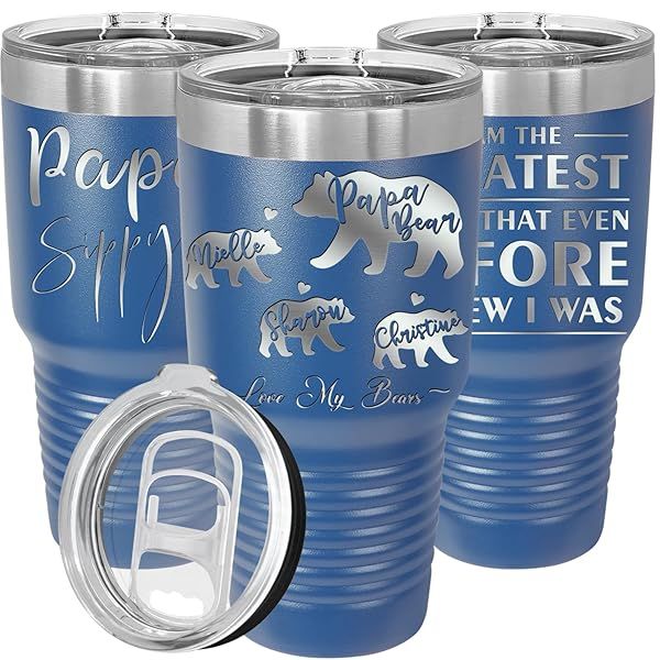 Personalized 30oz Tumbler with Slider Lid and Straw Custom Engraved Coffee Mug Stainless Steel Insulated Cup Gifts for Dad Men Husband Royal Blue