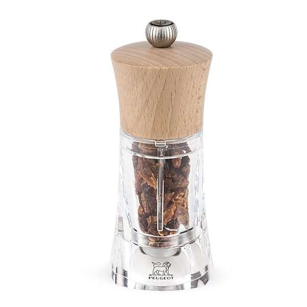 "Peugeot Oleron 5.5" Chili Pepper Mill - Adjustable Acrylic & Beechwood Spice Grinder"