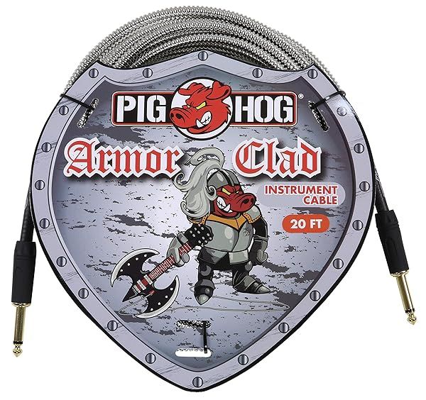 "Pig Hog Armor Clad 1/4" Instrument Cable - 20ft Gold, Durable & High-Quality Sound"