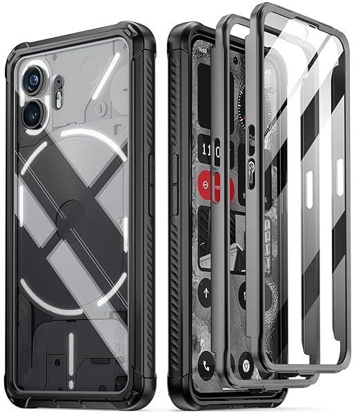 Poetic Guardian Case for Nothing Phone 2 - Shockproof Bumper & Screen Protector, 6.7 Inch, Black/Clear