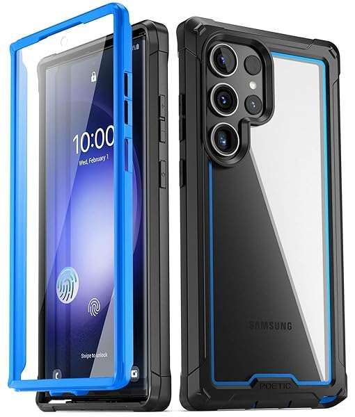 Poetic Guardian Case for Galaxy S23 Ultra 5G - 20FT Drop-Tested, Rugged & Fingerprint ID Compatible, Blue/Clear