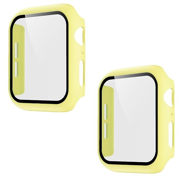 Pokanic 2 Pack Tempered Glass Case for Apple Watch SE/6/5/4 - Full Body Screen Protector, Scratch Resistant, Wireless Charge, Yellow 40mm