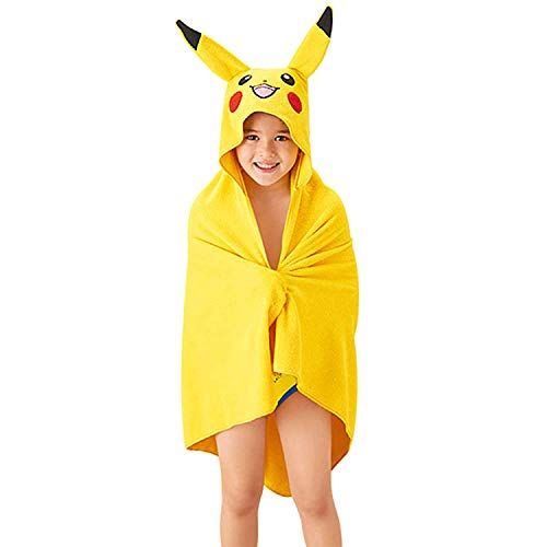 "Pokemon Pikachu Hooded Towel Wrap - Soft Cotton Terry for Bath, Pool & Beach | 24" x 50" by Franco Kids"
