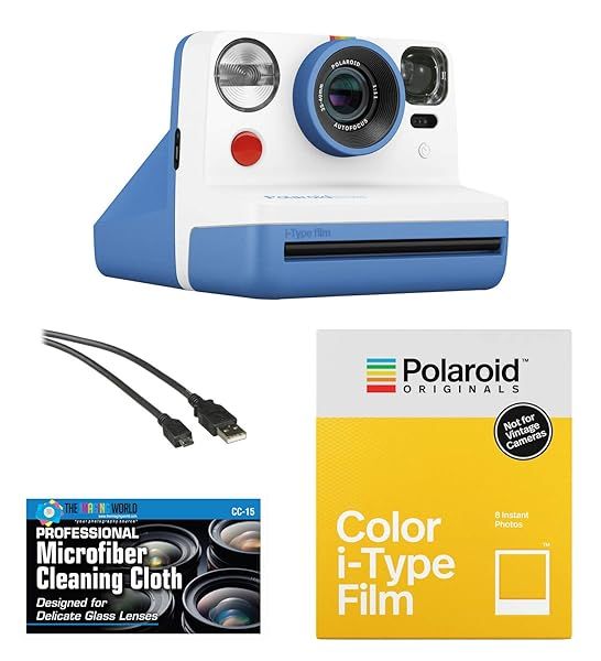 Polaroid Now Instant Film Camera Bundle: Blue Camera, Film Pack & Microfiber Cloth - Capture Memories Instantly!