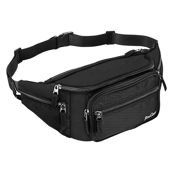 ProCase Fanny Pack for Men & Women - Stylish Waist Bag for Travel, Hiking & Running - Black Hip Pack