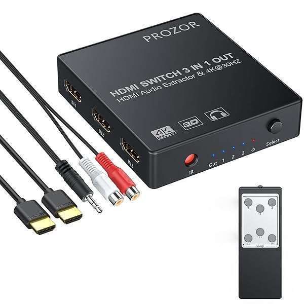 Proster 3x1 HDMI Switch with Audio Extractor & IR Remote - 4K HDMI Switcher & RCA Audio Converter