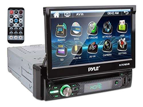 "Buy Pyle PLTS78DUB Car Stereo: 7" Touchscreen, Bluetooth, CD/DVD, AM/FM, Rear Camera, 320W Power - Upgrade Your Ride!"