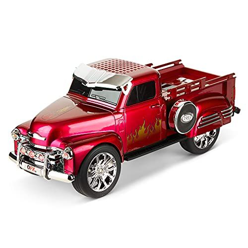 QFX Bluetooth 1953 Hot Rod Pickup Truck Speaker: 3-Inch, FM Radio, LED Lights & Hands-Free Microphone - Red BT-1953-RED