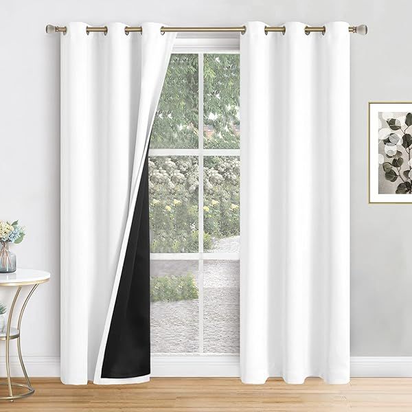 QUEMAS White Blackout Curtains 84 Inch Length 2 Panels Thermal Insulated Light Blocking Soundproof Grommet Window Curtains for Bedroom