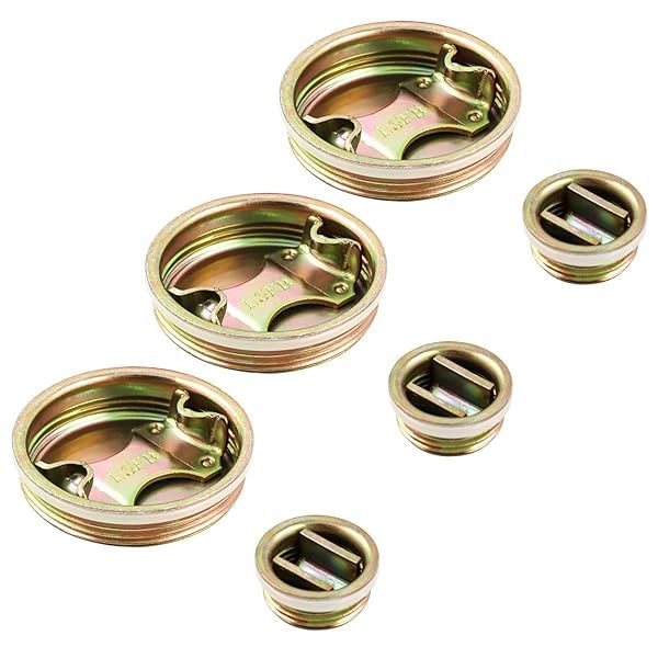 "QWORK Steel Bung Plug Set for 55 Gallon Drums - 2" & 3/4" Caps, 6 Pack with Plated Coating"