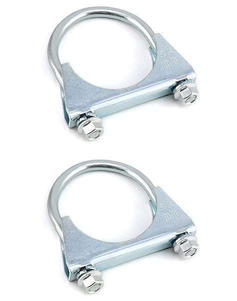"QWORK U-Bolt Muffler Tip Exhaust Hook - 2Pcs Stainless Steel 2-1/4" OD Universal Silencer Clip"