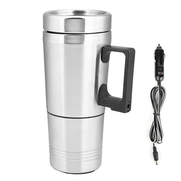 Qiilu Heated Travel Mug 12V Electric Car Kettle Stainless Steel Coffee Tea Warmer 350ML 150ML Portable Heating Cup
